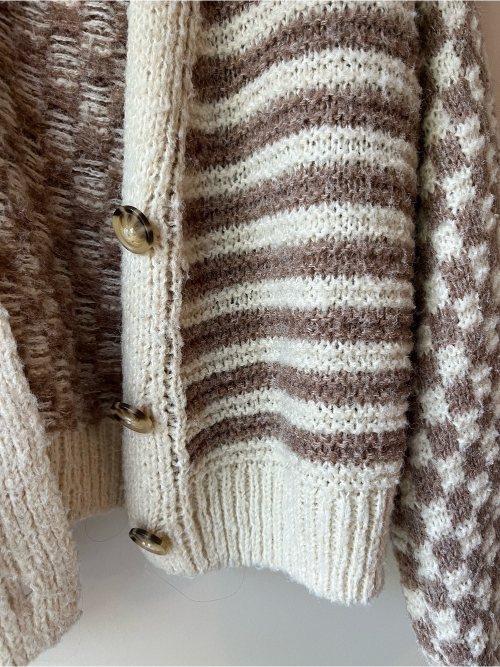 Altar’d State Cozy Check & Stripe V-Neck Cardigan Sweater - Picture 4 of 6